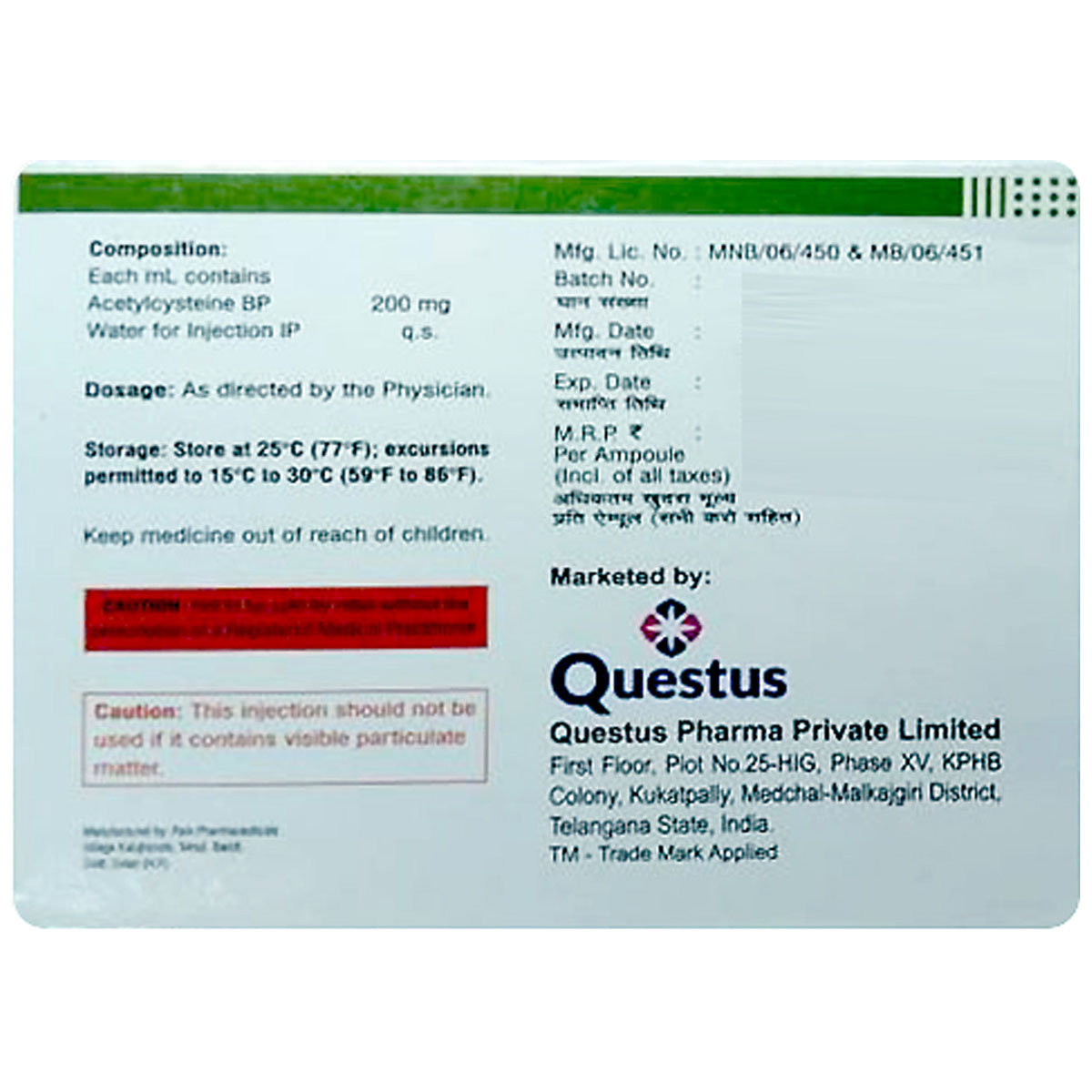 Qystein 400 mg Injection 2 ml, Pack of 1 Qystein 400 mg Injection 2 ml, Pack of 1