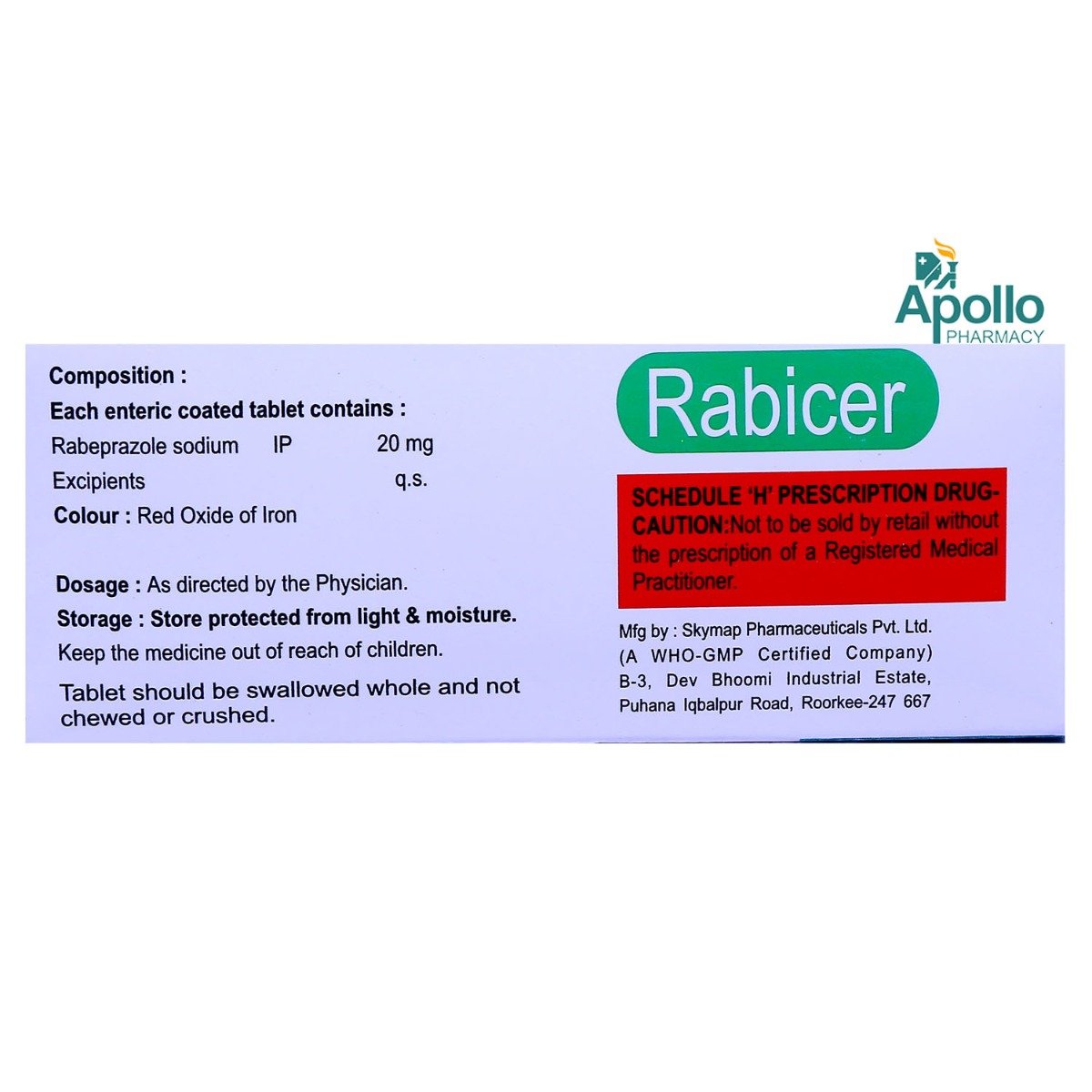Rabicer 20 mg Tablet 10's, Pack of 10 TABLETS Rabicer 20 mg Tablet 10's, Pack of 10 TABLETS