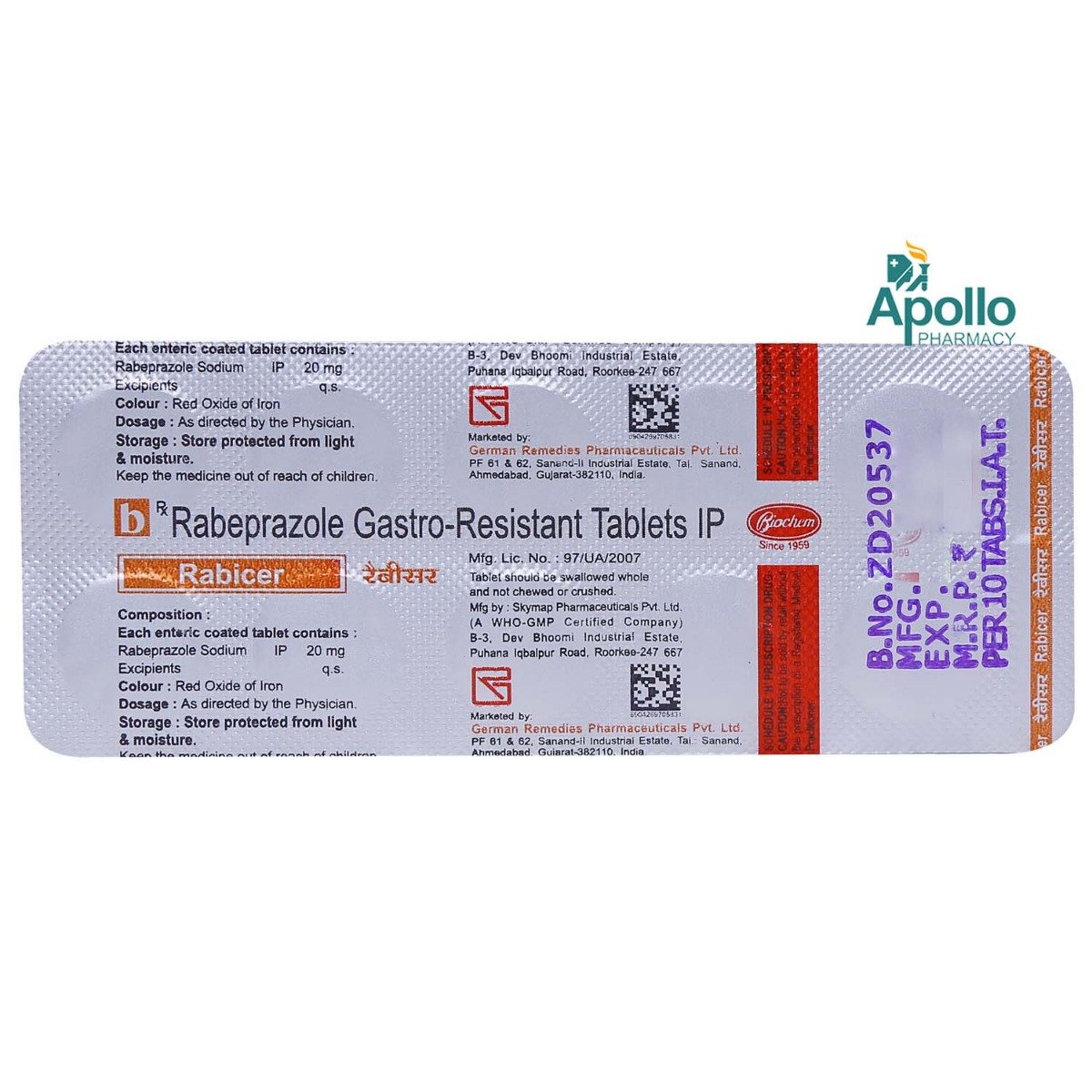 Rabicer 20 mg Tablet 10's, Pack of 10 TABLETS Rabicer 20 mg Tablet 10's, Pack of 10 TABLETS