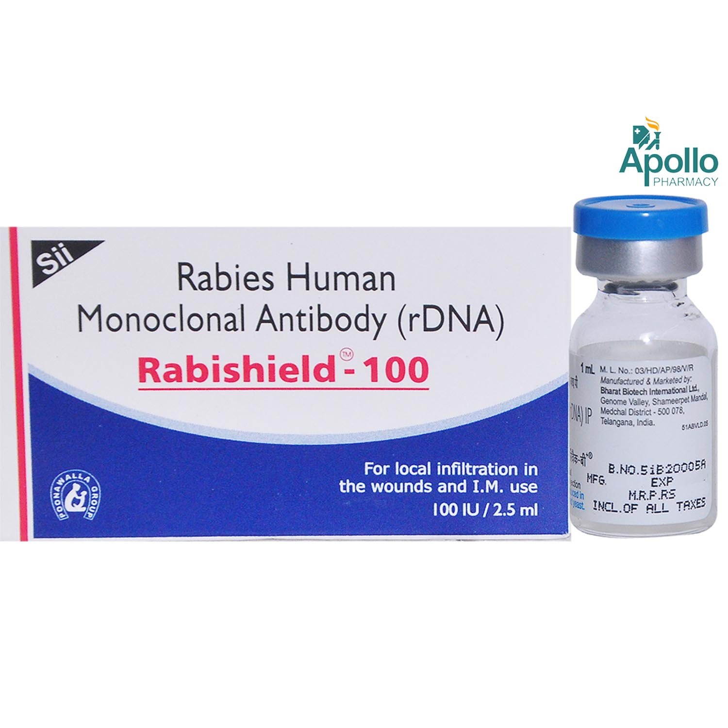 Rabishield 100IU Injection 2.5 ml, Pack of 1 Injection Rabishield 100IU Injection 2.5 ml, Pack of 1 Injection