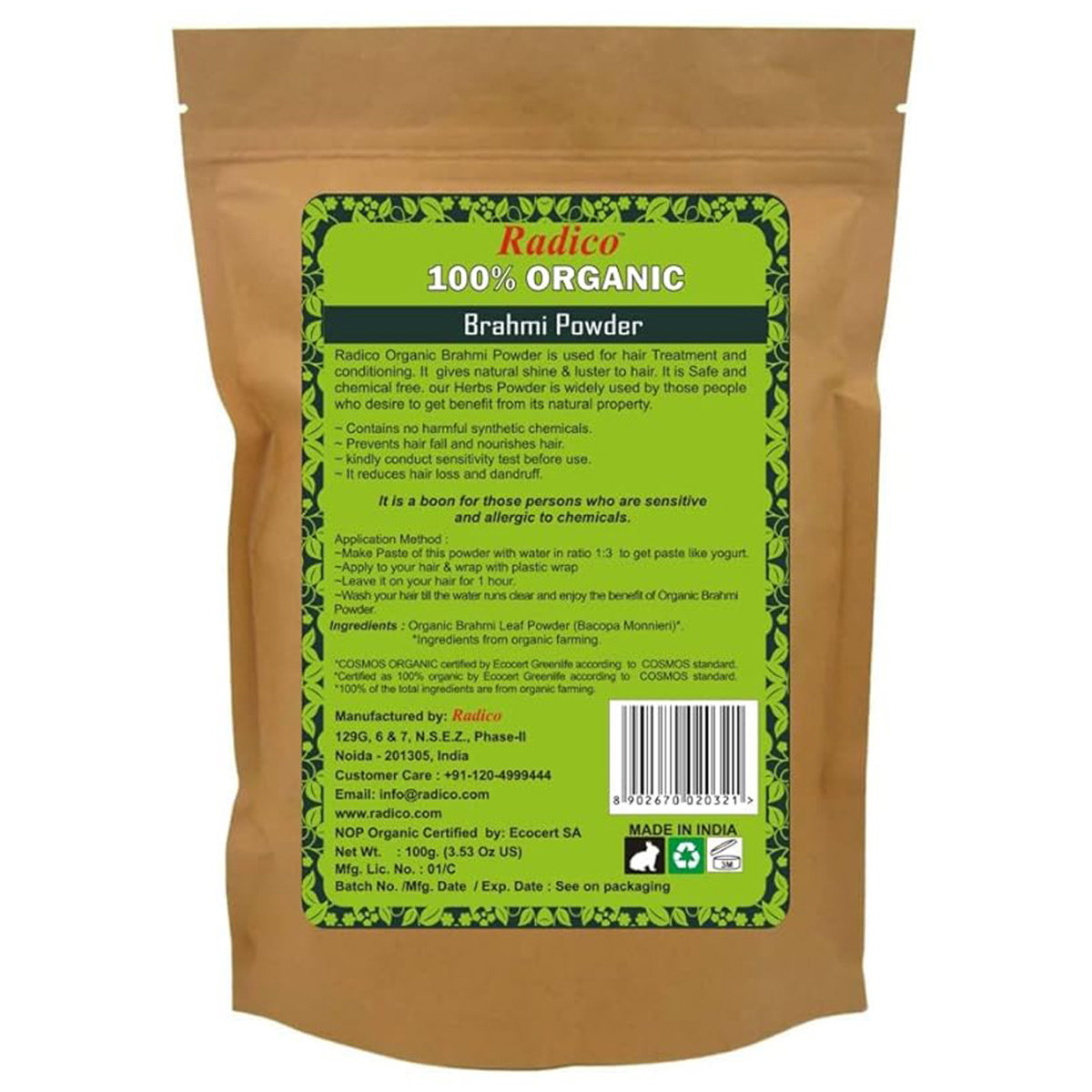 Radico Organic Brahmi Powder, 100 gm, Pack of 1 Radico Organic Brahmi Powder, 100 gm, Pack of 1