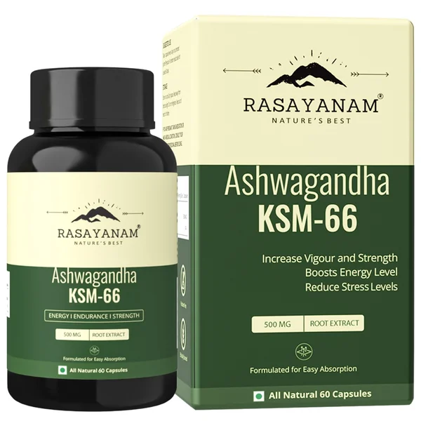 Rasayanam Ashwagandha KSM-66 500mg, 60 Capsules, Pack of 1