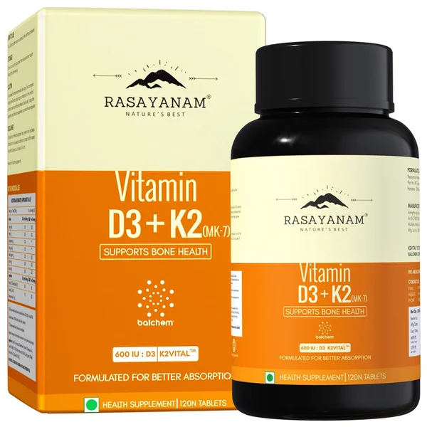Rasayanam Vitamin D3+K2 (Mk-7), 120 Tablets
