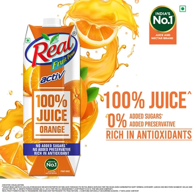 Real Fruit Power Activ 100% Orange Fruit Juice, 1 Litre, Pack of 1