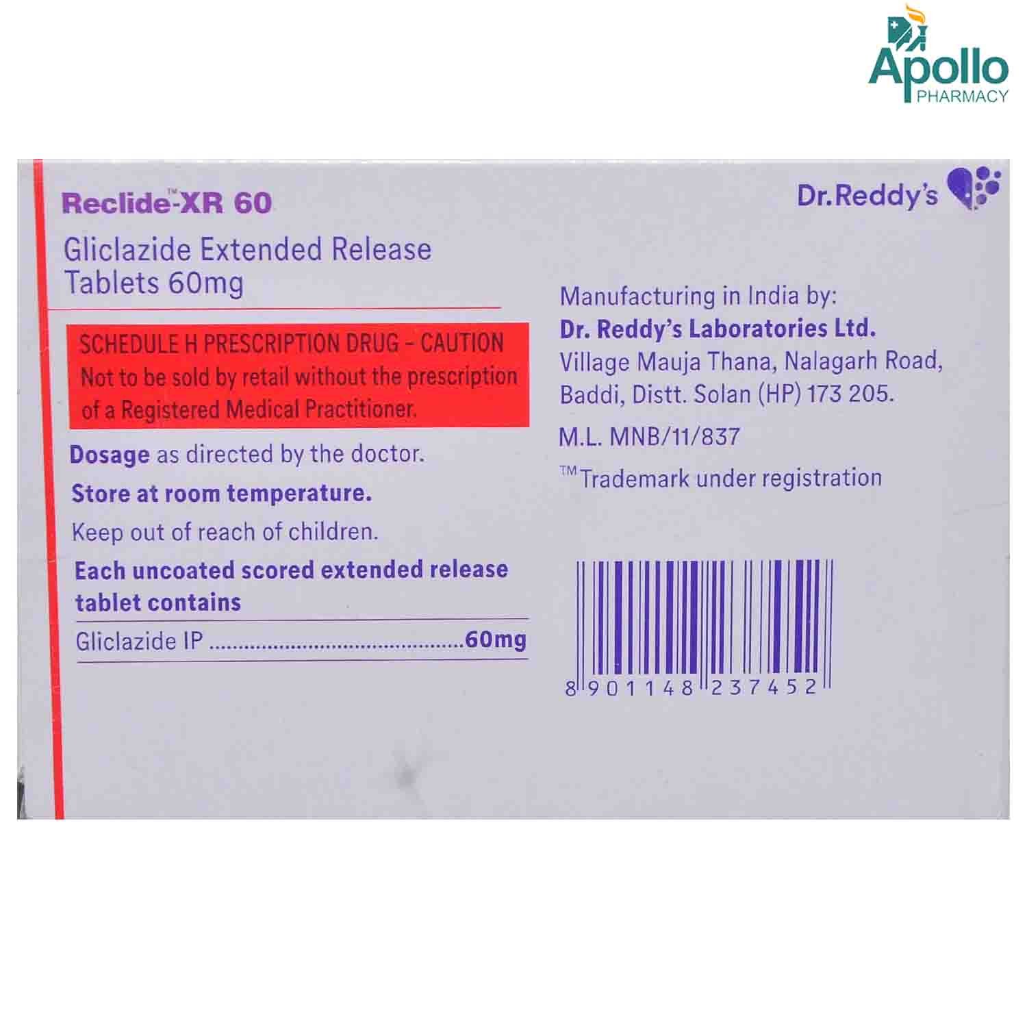 Reclide-XR 60 Tablet 14's, Pack of 14 TabletS Reclide-XR 60 Tablet 14's, Pack of 14 TabletS