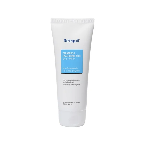 Re'equil Ceramide &amp; Hyaluronic Acid Moisturiser 100 gm | With Ceramide, Mango Butter &amp; Hyaluronic Acid | Locks In Moisture | Restores Dry Skin To Very Dry Skin | For Normal To Dry Skin, Pack of 1