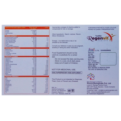 REGENVIT TABLET 10'S, Pack of 10 TabletS