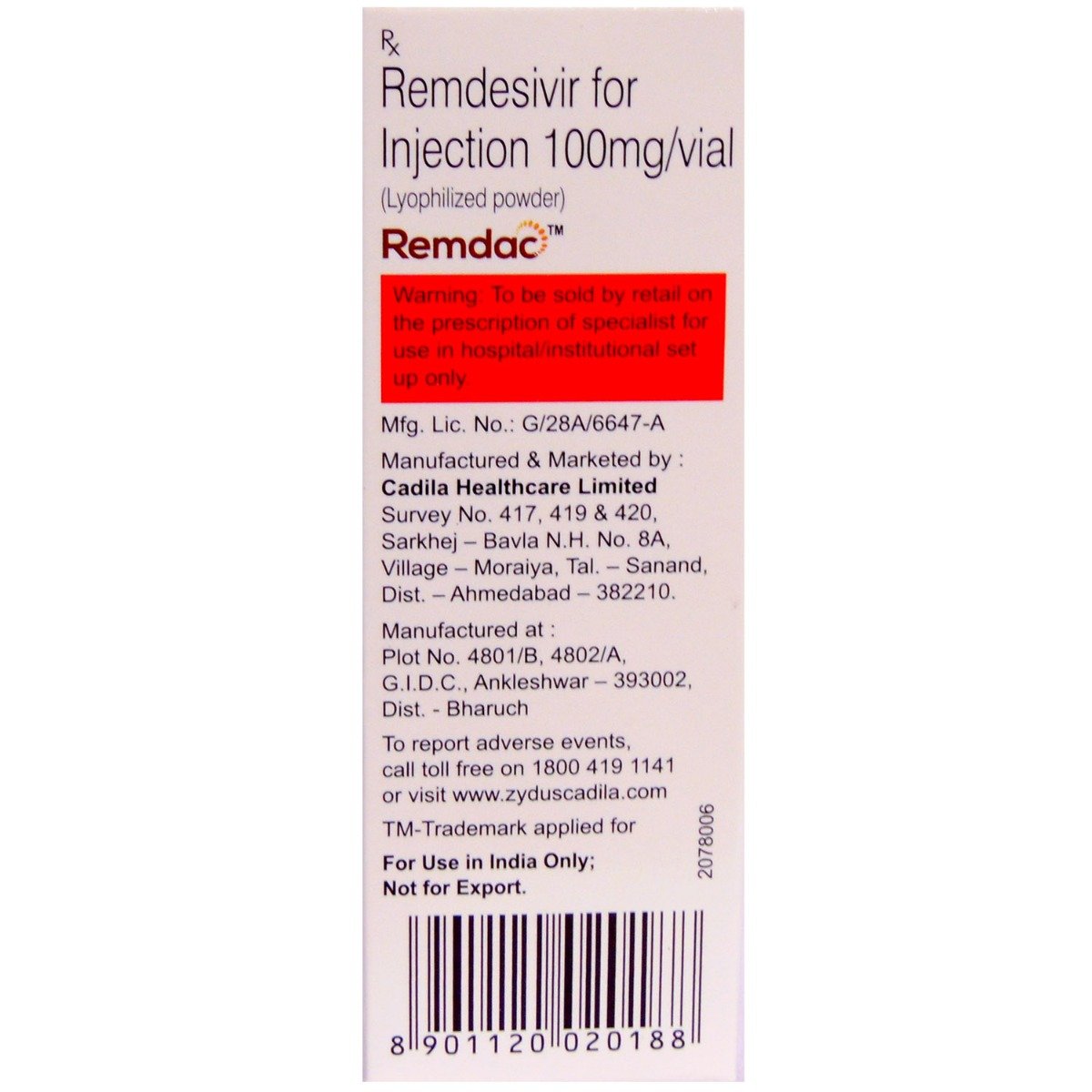 Remdac 100 mg Injection, Pack of 1 INJECTION Remdac 100 mg Injection, Pack of 1 INJECTION