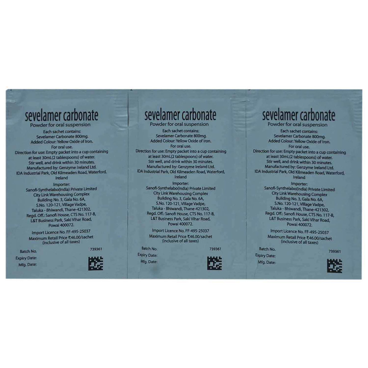 Renvela 800 mg Sachet, Pack of 1 POWDER Renvela 800 mg Sachet, Pack of 1 POWDER