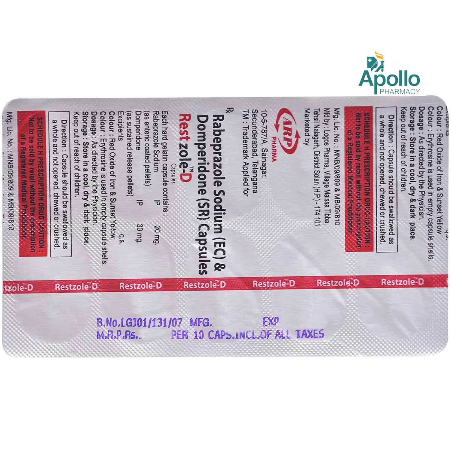 Restzole-D Capsule 10's, Pack of 10 CAPSULES Restzole-D Capsule 10's, Pack of 10 CAPSULES