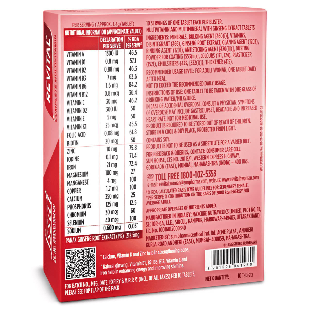 Revital Woman Complete Multivitamin with Natural Ginseng , 10 Tablets, Pack of 10 Revital Woman Complete Multivitamin with Natural Ginseng , 10 Tablets, Pack of 10