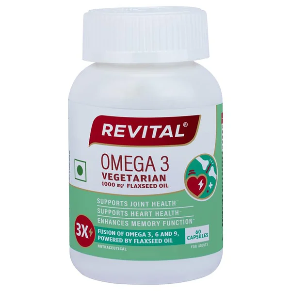 Revital Omega 3 Vegetarian 1000Mg Flaxseed Oil Capsule, 60 Count