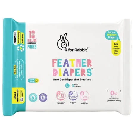 R For Rabbit Feather Diaper Large, 3 Count