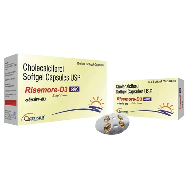 Risemore-D3 60K Softgel Capsule 4's, Pack of 4