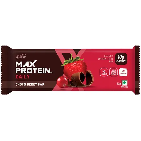 RiteBite Max Protein Daily Choco Berry Protein Bar, 50 gm | Zero Added Sugar