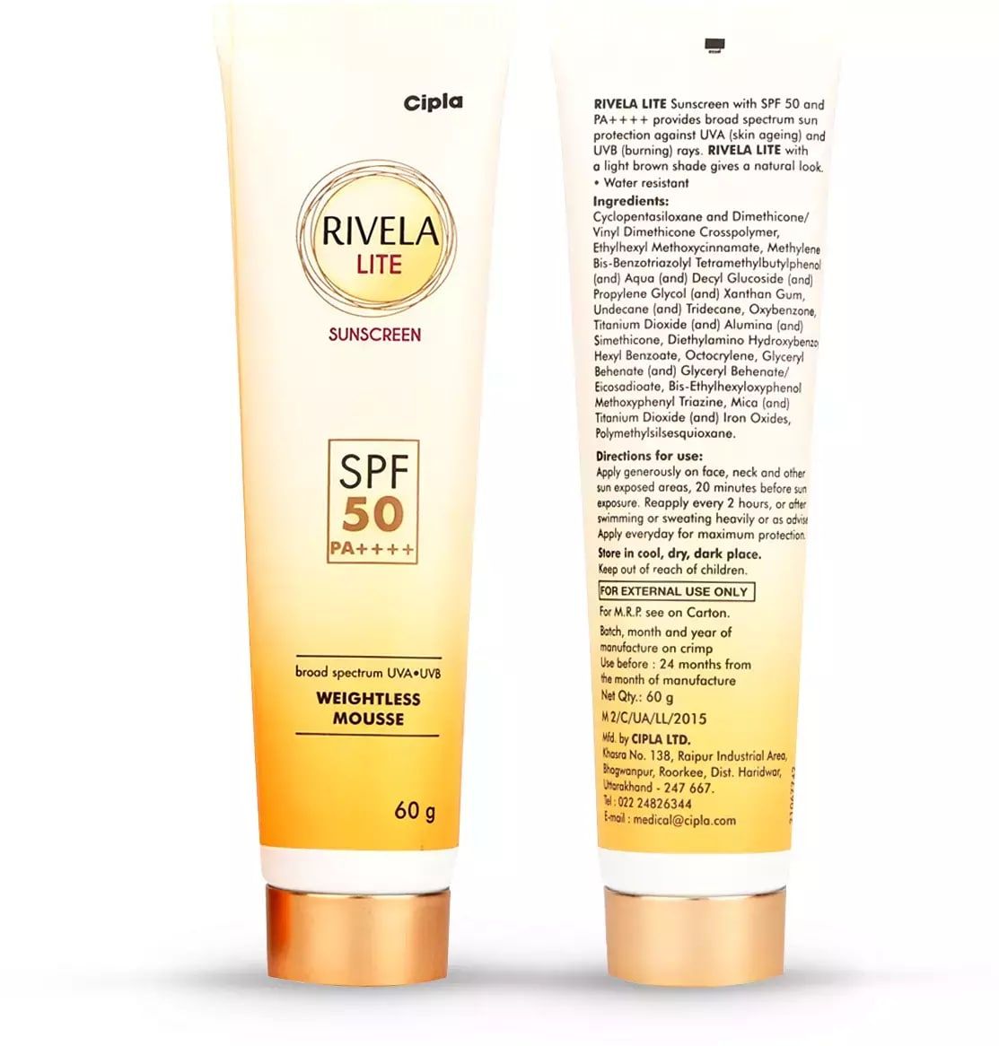 Rivela Lite SPF 50 PA++++ Sunscreen 60 gm, Pack of 1 