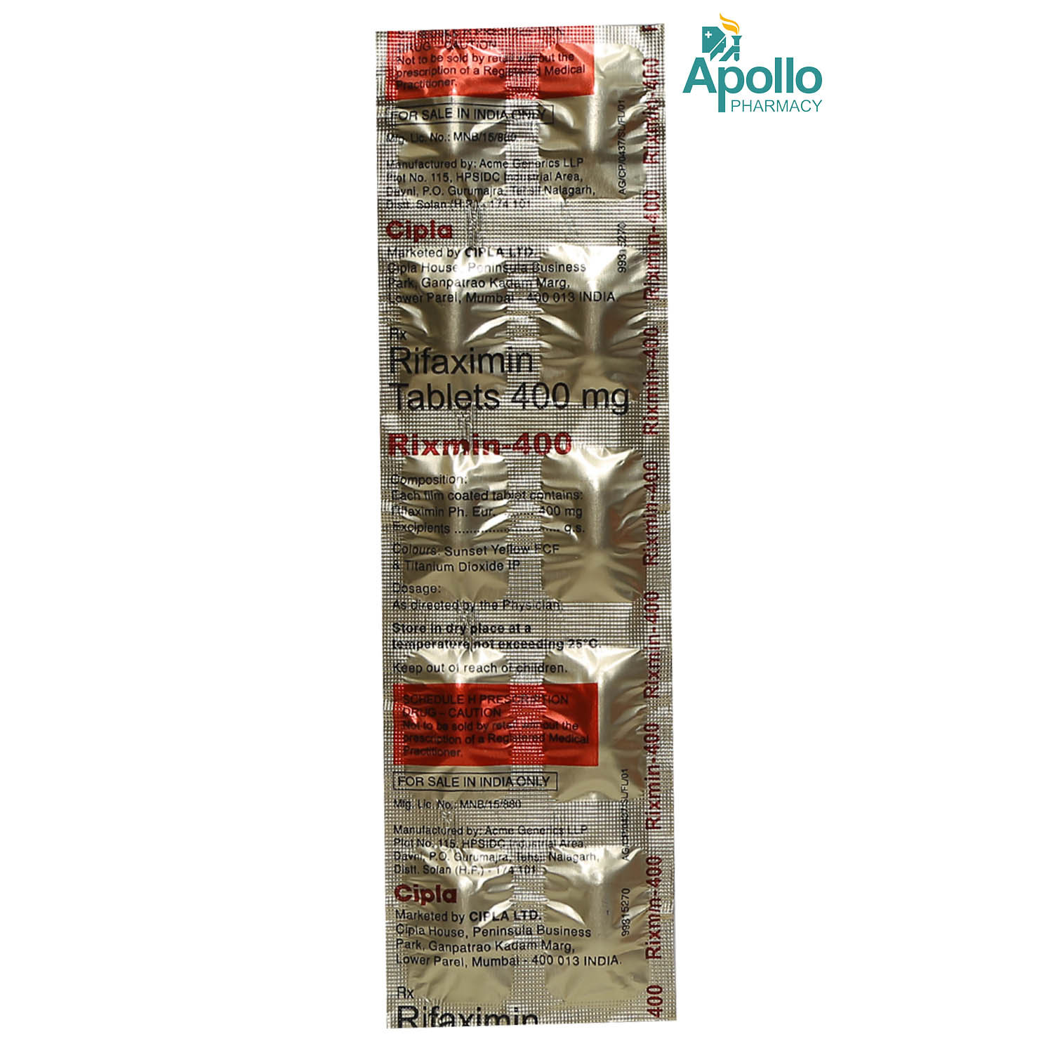 Rixmin 400 Tablet 10's, Pack of 10 TABLETS Rixmin 400 Tablet 10's, Pack of 10 TABLETS