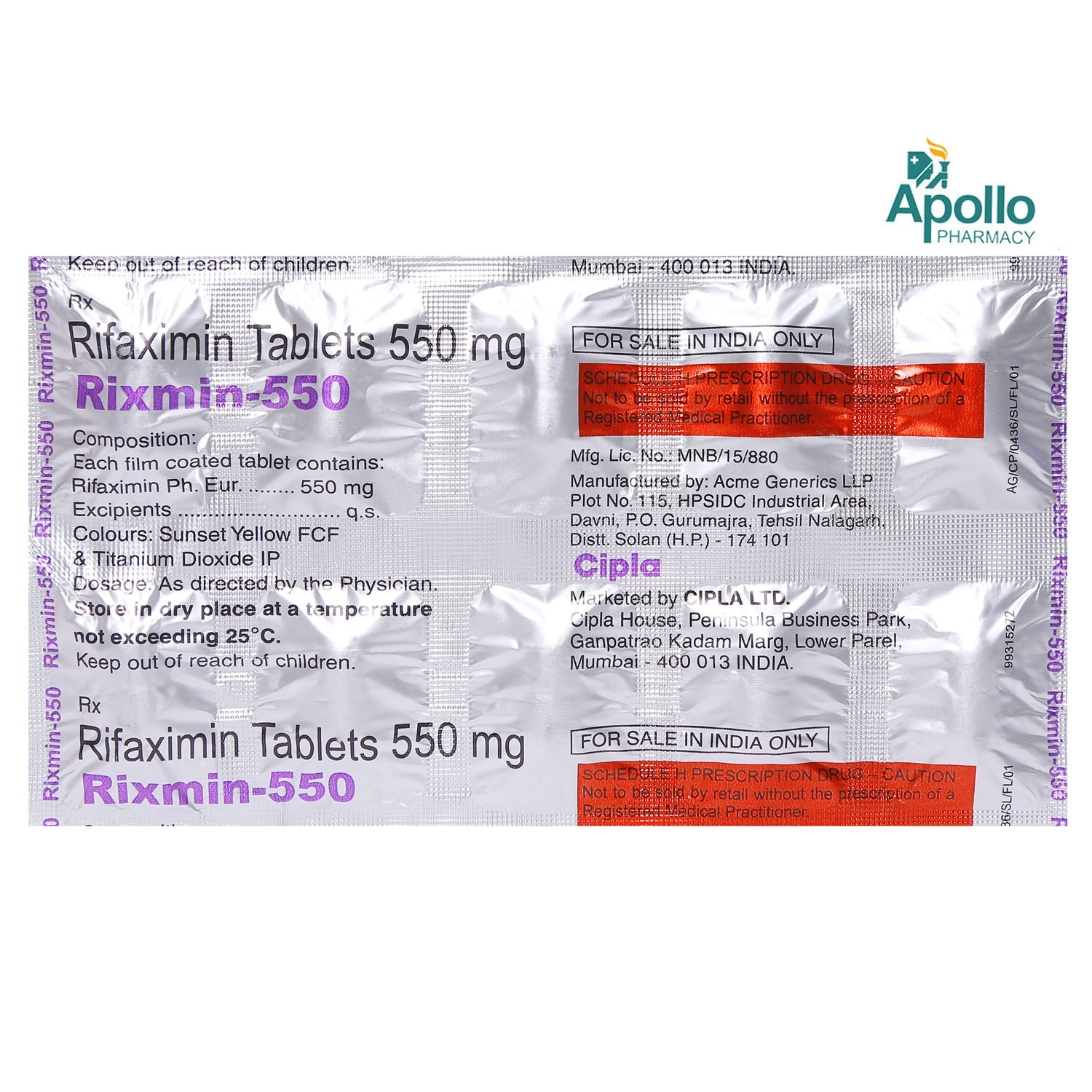 Rixmin-550 Tablet 10's, Pack of 10 TABLETS Rixmin-550 Tablet 10's, Pack of 10 TABLETS