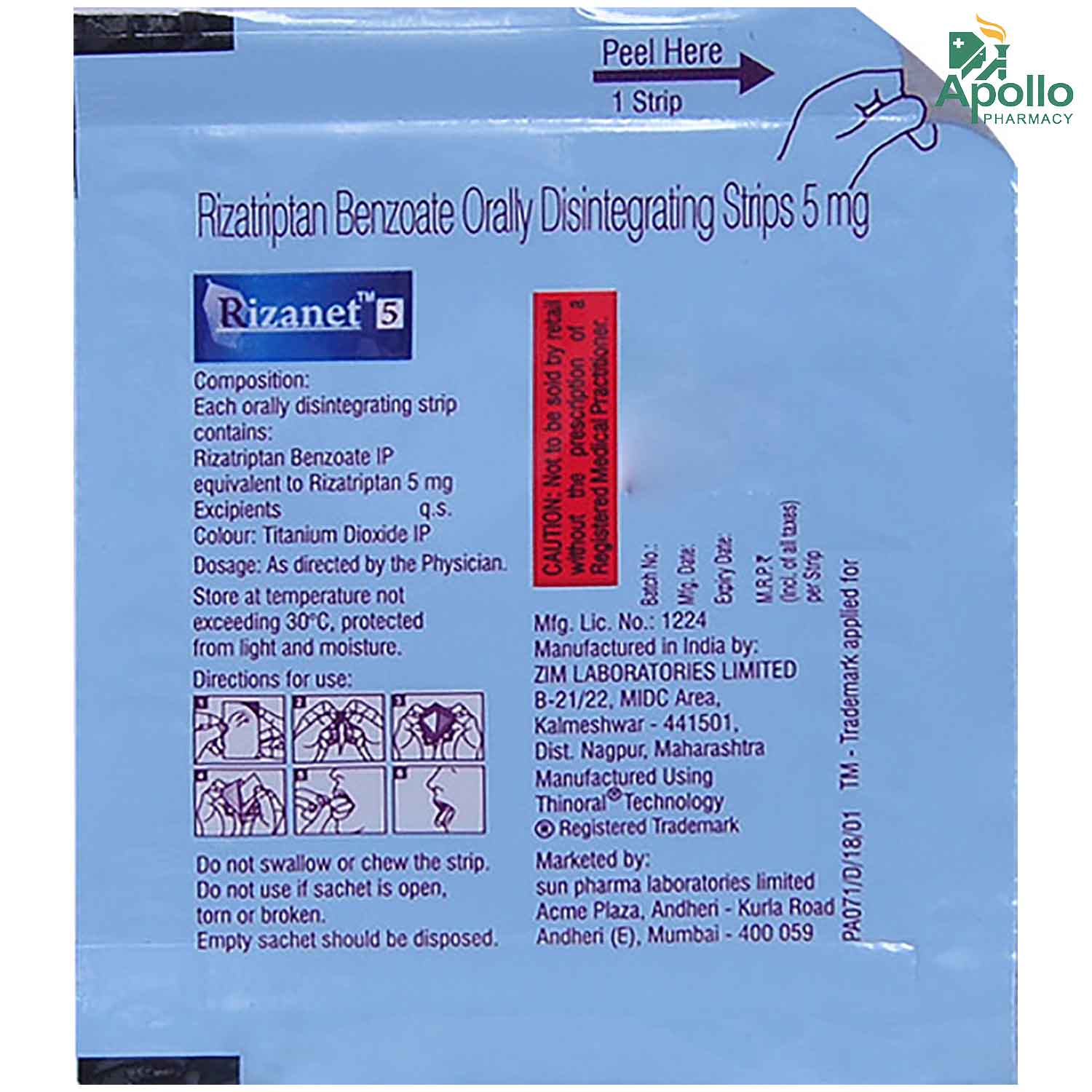 Rizanet 5 Orally Disintegrating Strip 1's, Pack of 1 ORALLY DISINTEGRATING STRIPS Rizanet 5 Orally Disintegrating Strip 1's, Pack of 1 ORALLY DISINTEGRATING STRIPS
