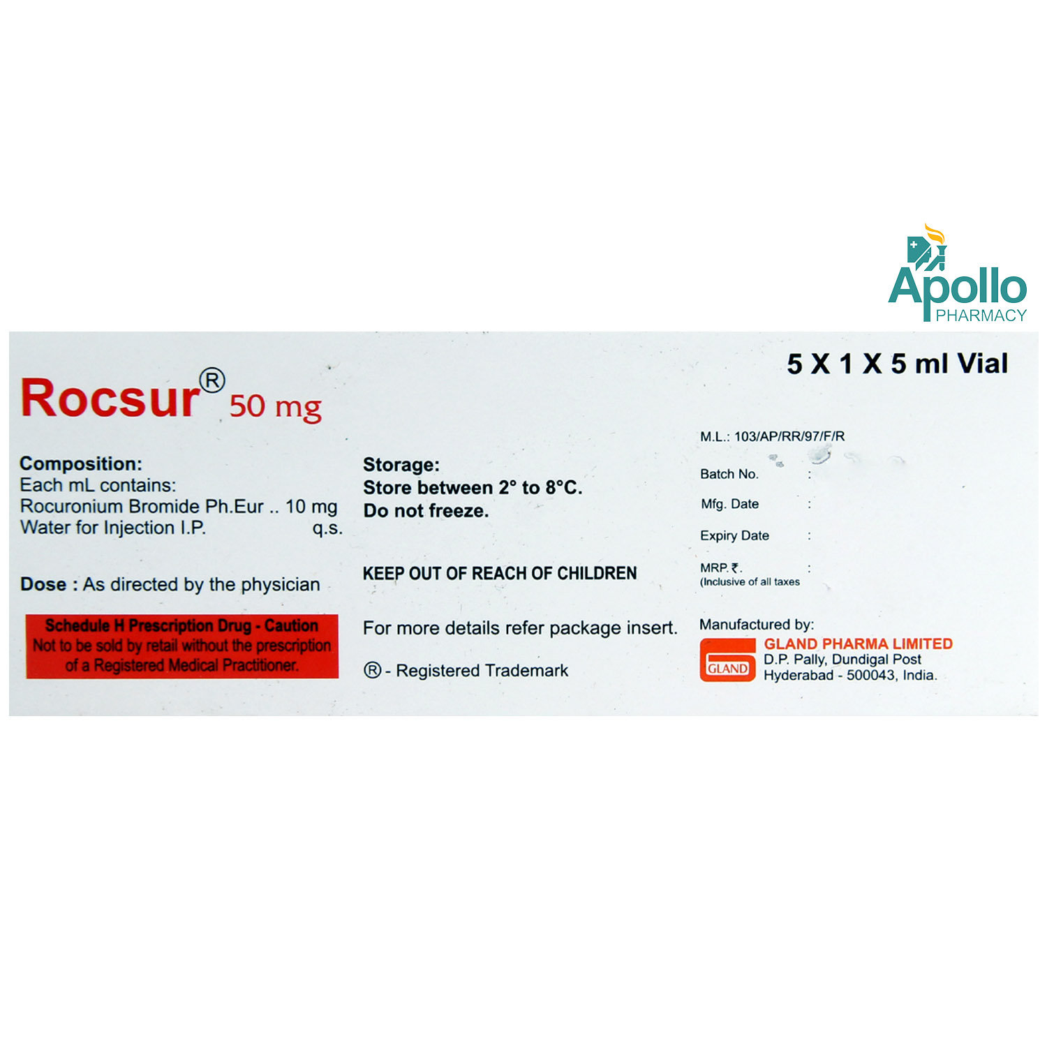 Rocsur 50mg Injection 5ml, Pack of 1 INJECTION Rocsur 50mg Injection 5ml, Pack of 1 INJECTION