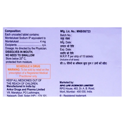 Romilast 4 mg Tablet 15's, Pack of 15 TABLETS