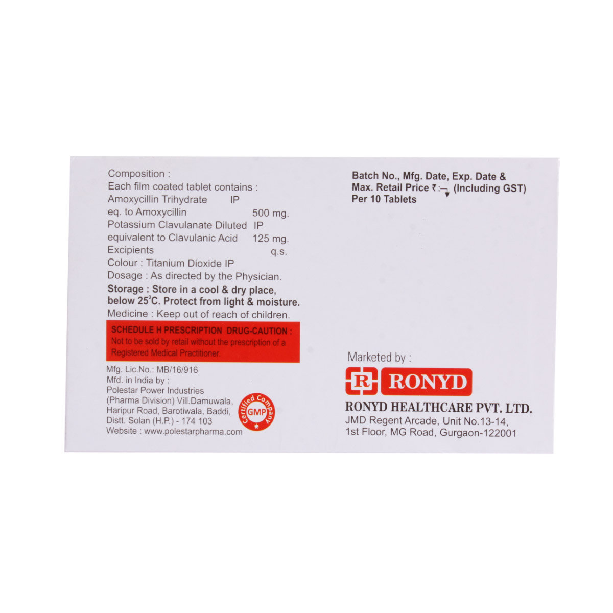 Ronclav-625 Tablet 10's, Pack of 10 TabletS Ronclav-625 Tablet 10's, Pack of 10 TabletS