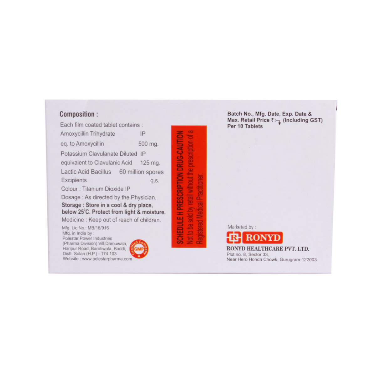 Ronclav-LB 625 Tablet 10's, Pack of 10 TabletS Ronclav-LB 625 Tablet 10's, Pack of 10 TabletS