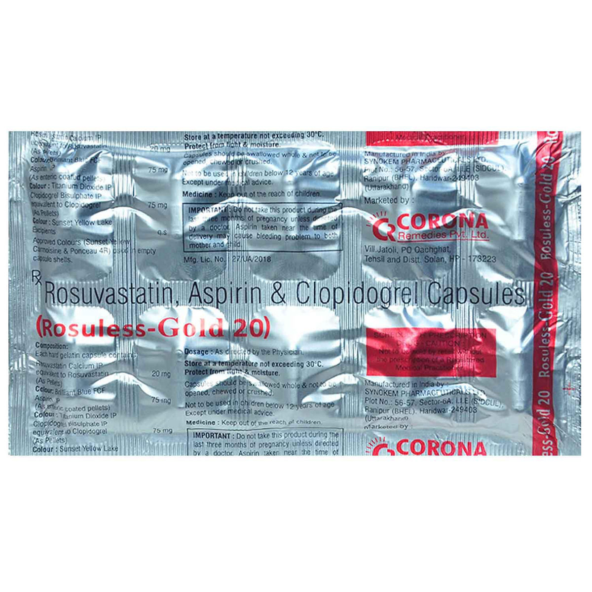 Rosuless Gold 20 mg Capsule 10's, Pack of 10 CapsuleS Rosuless Gold 20 mg Capsule 10's, Pack of 10 CapsuleS