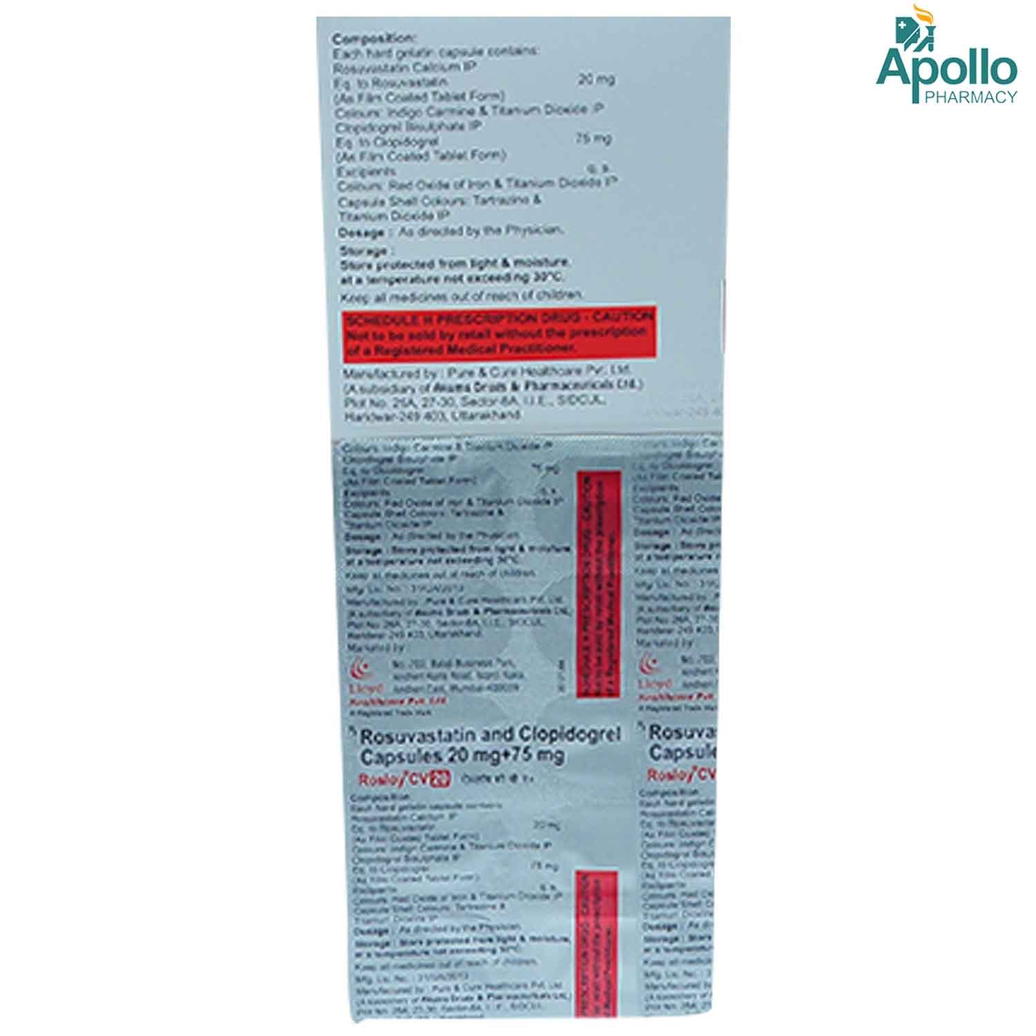Rosloy CV 20 mg/75 mg Capsule 10's, Pack of 10 CAPSULES Rosloy CV 20 mg/75 mg Capsule 10's, Pack of 10 CAPSULES