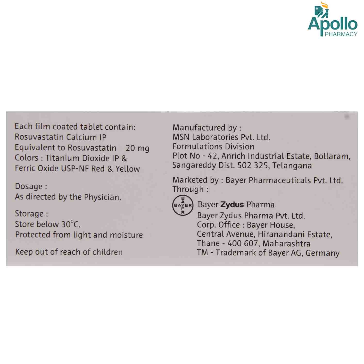 ROVIO 20MG TABLET, Pack of 10 TABLETS ROVIO 20MG TABLET, Pack of 10 TABLETS