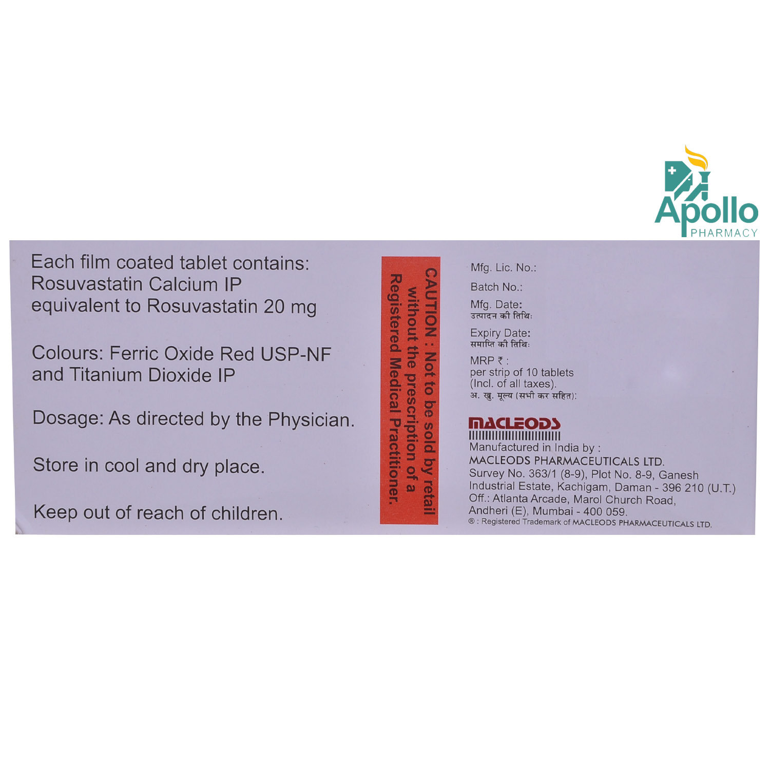 Rozustat 20 Tablet 10's, Pack of 10 TABLETS Rozustat 20 Tablet 10's, Pack of 10 TABLETS