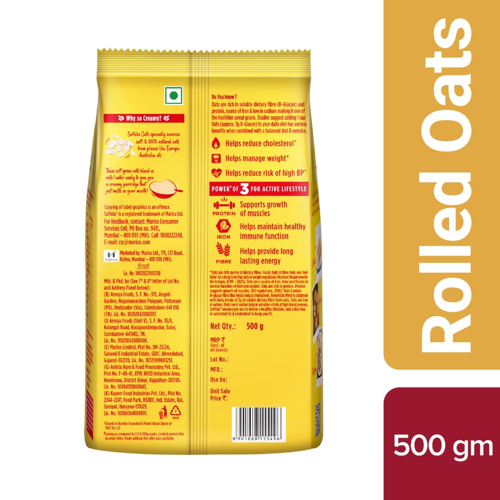 Saffola Creamy Oats, 500 gm, Pack of 1 Saffola Creamy Oats, 500 gm, Pack of 1