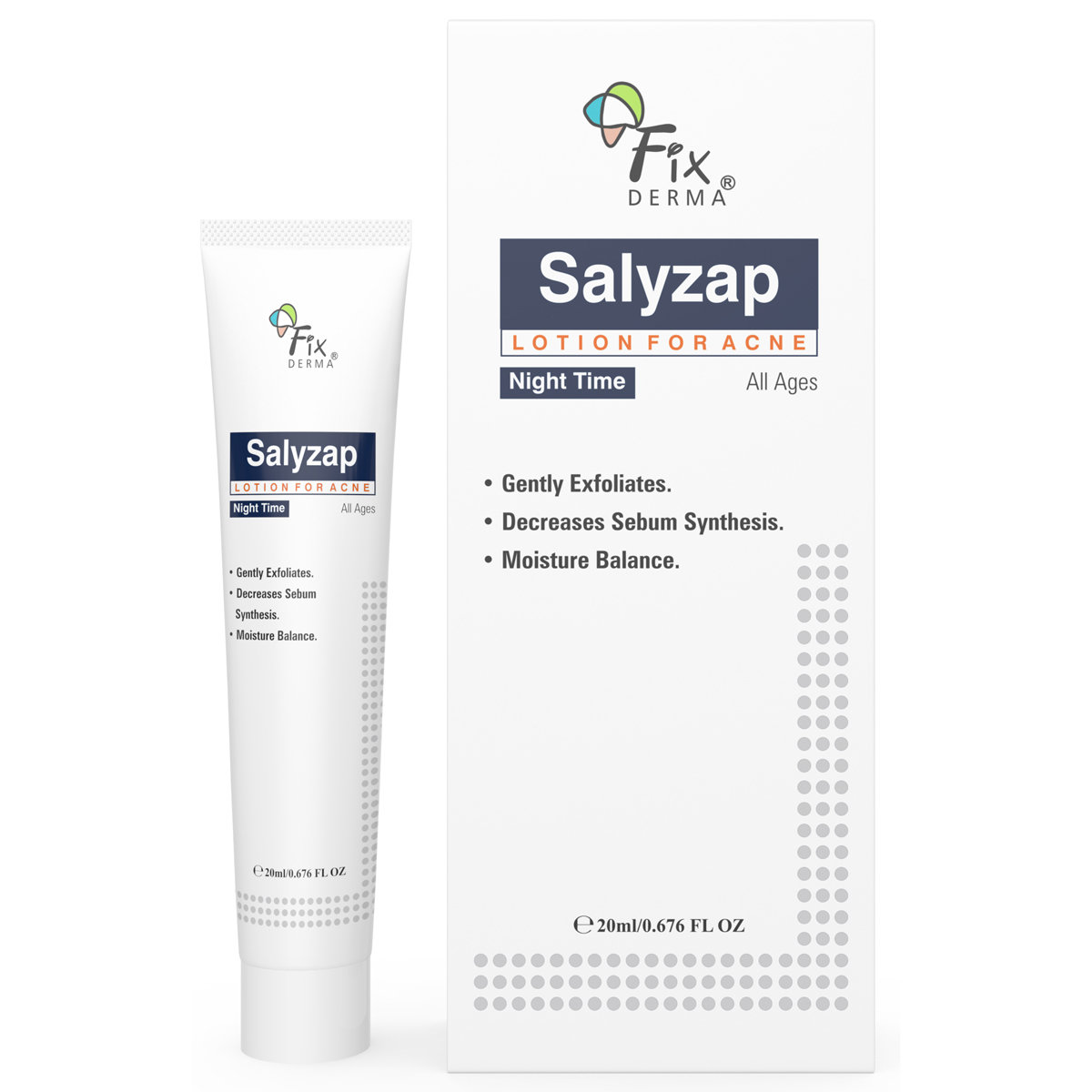 Fixderma Salyzap Night Time Lotion 20 ml | For Acne| Gently Exfoliation | Reduces Excess Oil | For Acne Prone Skin, Pack of 1 Fixderma Salyzap Night Time Lotion 20 ml | For Acne| Gently Exfoliation | Reduces Excess Oil | For Acne Prone Skin, Pack of 1