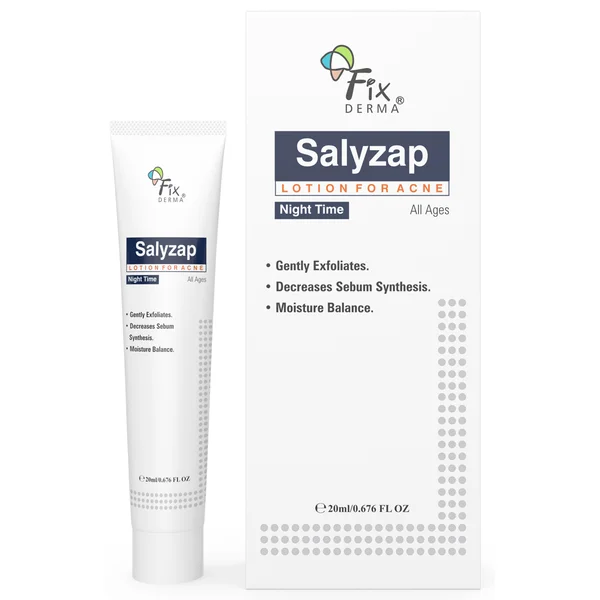 Fixderma Salyzap Night Time Lotion, 20 ml | For Acne| Gently Exfoliation | Reduces Excess Oil | For Acne Prone Skin, Pack of 1