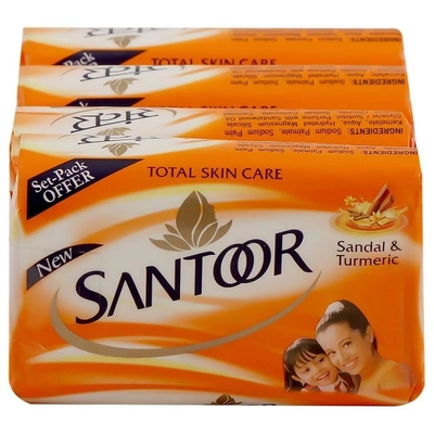 Santoor Sandal &amp; Turmeric Soap, 4 x 75 gm, Pack of 1