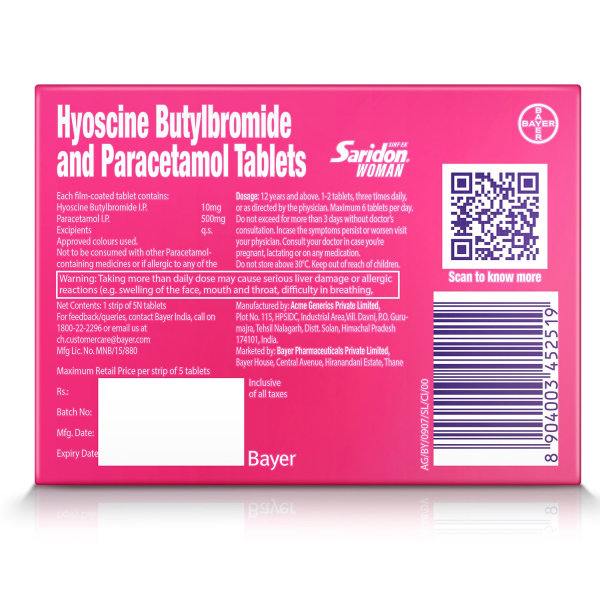 Saridon Woman Tablets 5's | For Fast Action Against Abdominal, Body Pain and Headaches, Pack of 1 Saridon Woman Tablets 5's | For Fast Action Against Abdominal, Body Pain and Headaches, Pack of 1