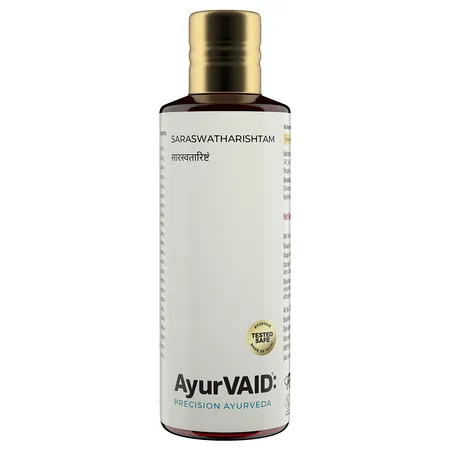 AyurVAID Saraswatharishtam with Gold, 200 ml - Boosts Focus, Memory & Clarity