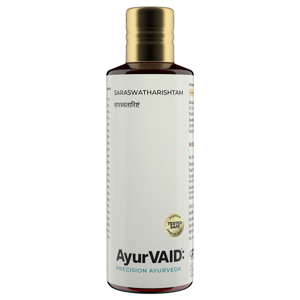 AyurVAID Saraswatharishtam with Gold, 200 ml - Boosts Focus, Memory &amp; Clarity, Pack of 1