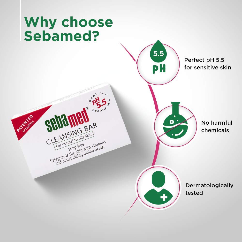 Sebamed Cleansing Bar 100 gm | With Vitamins & Moisturisers Agents | pH 5.5 | Soap Free | For Sensitive & Problematic Skin, Pack of 1 Sebamed Cleansing Bar 100 gm | With Vitamins & Moisturisers Agents | pH 5.5 | Soap Free | For Sensitive & Problematic Skin, Pack of 1