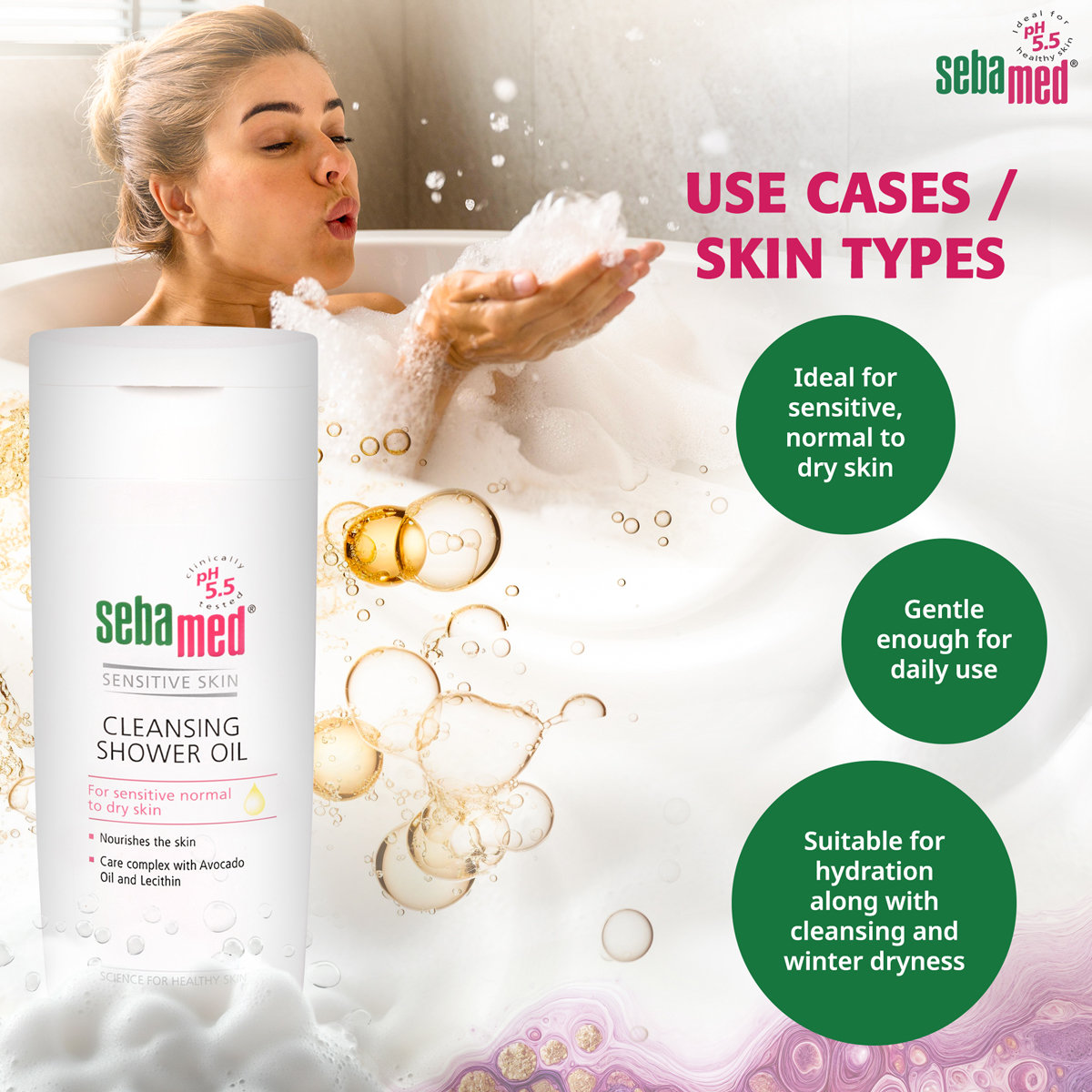 Sebamed Cleansing Shower Oil 200 ml | With Avacado Oil & Lecithin | Nourishes Skin | For Sensitive Normal To Dry Skin, Pack of 1 Sebamed Cleansing Shower Oil 200 ml | With Avacado Oil & Lecithin | Nourishes Skin | For Sensitive Normal To Dry Skin, Pack of 1