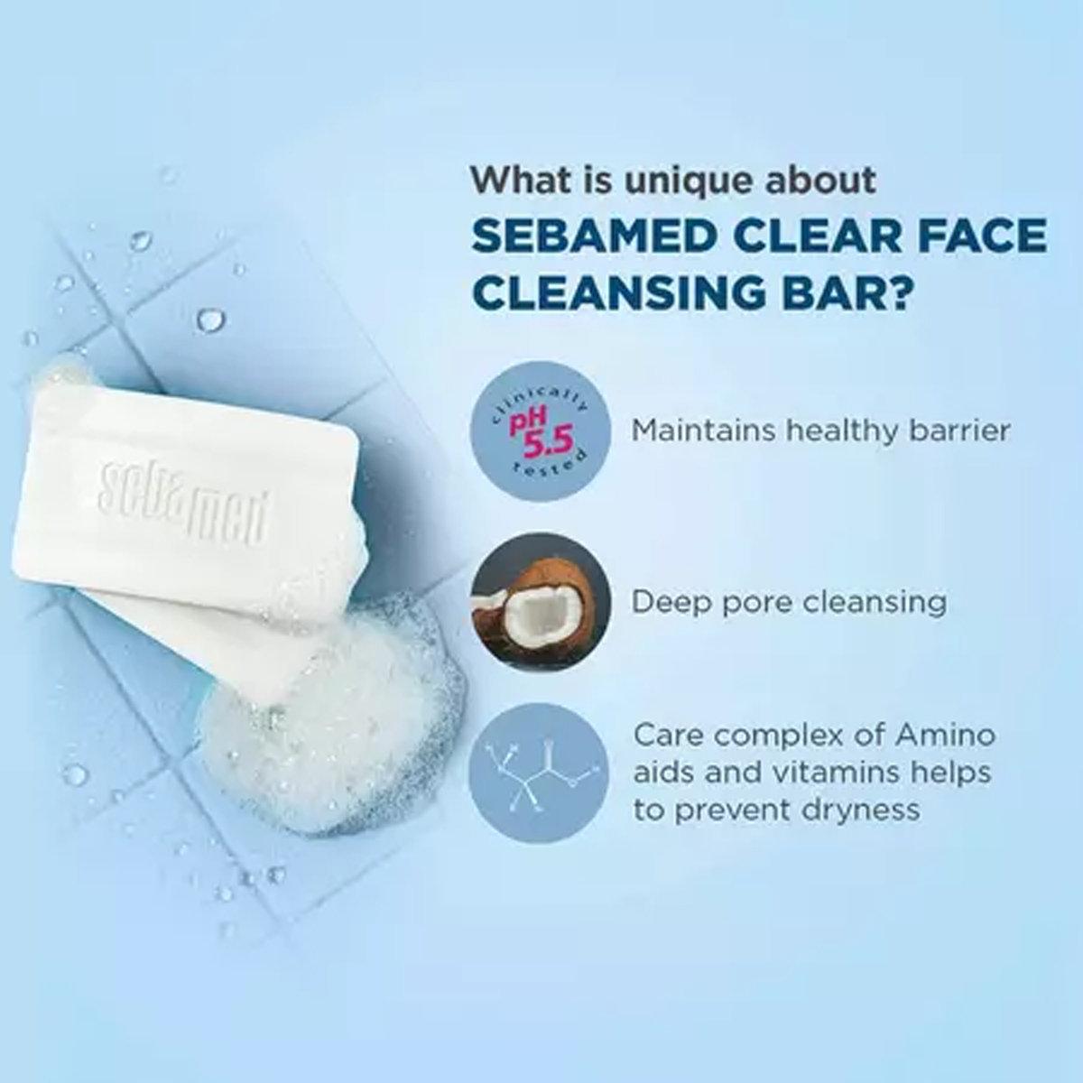 Sebamed Clear Face Cleansing Bar 100 gm | Combats Pimples & Blackheads | pH 5.5 | For Impure & Acne Prone Skin, Pack of 1 Sebamed Clear Face Cleansing Bar 100 gm | Combats Pimples & Blackheads | pH 5.5 | For Impure & Acne Prone Skin, Pack of 1