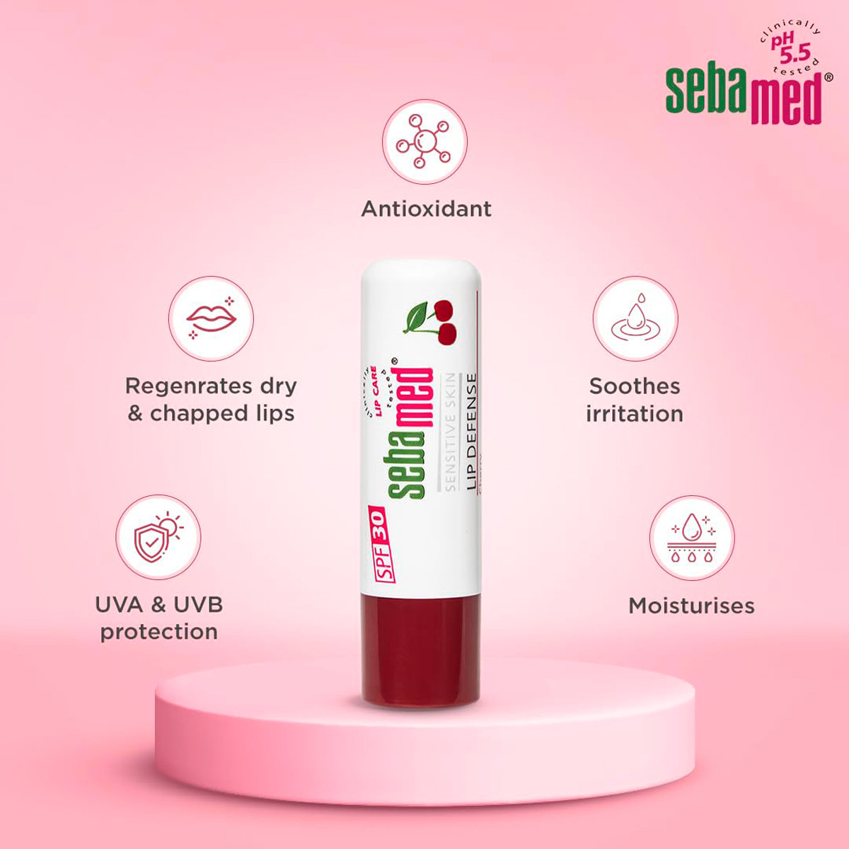 Sebamed Lip Defence SPF30 Cherry Lip Balm, 4.8 gm, Pack of 1 Sebamed Lip Defence SPF30 Cherry Lip Balm, 4.8 gm, Pack of 1