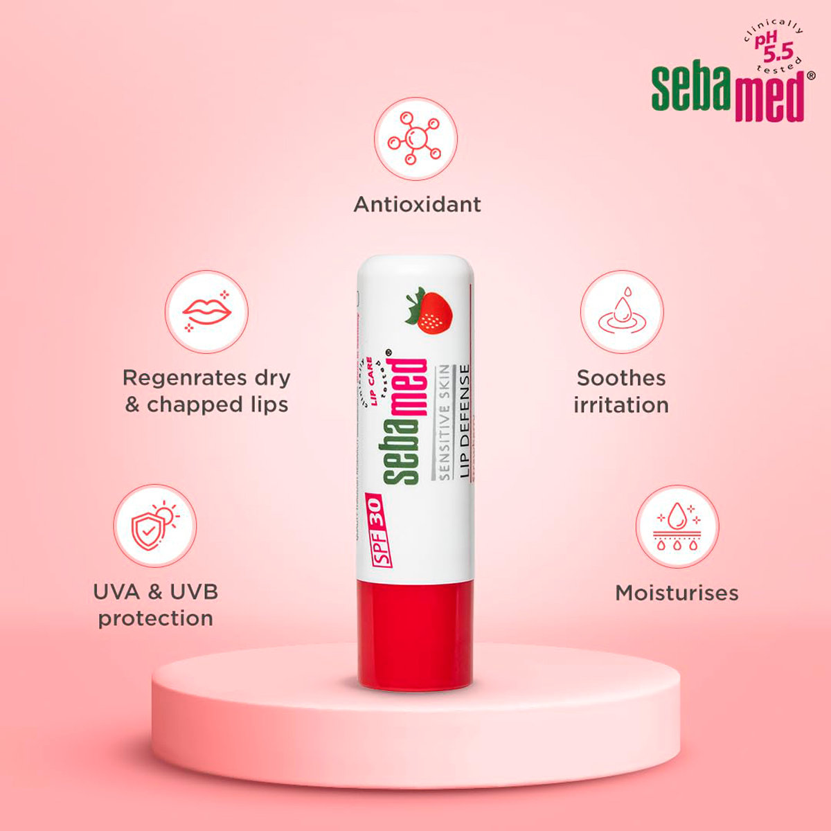 Sebamed Lip Defence SPF 30 Strawberry Lip Balm, 4.8 gm, Pack of 1 Sebamed Lip Defence SPF 30 Strawberry Lip Balm, 4.8 gm, Pack of 1