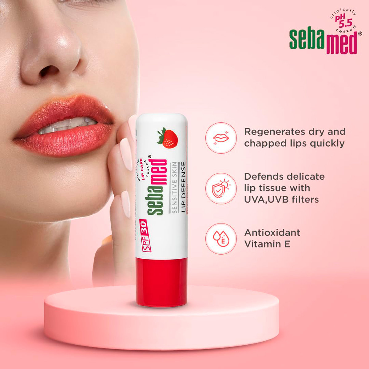 Sebamed Lip Defence SPF 30 Strawberry Lip Balm, 4.8 gm, Pack of 1 Sebamed Lip Defence SPF 30 Strawberry Lip Balm, 4.8 gm, Pack of 1