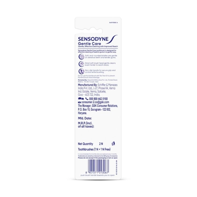 Sensodyne Gentle Care Soft Toothbrush, 2 Count ( Buy 1 Get 1 Free), Pack of 1