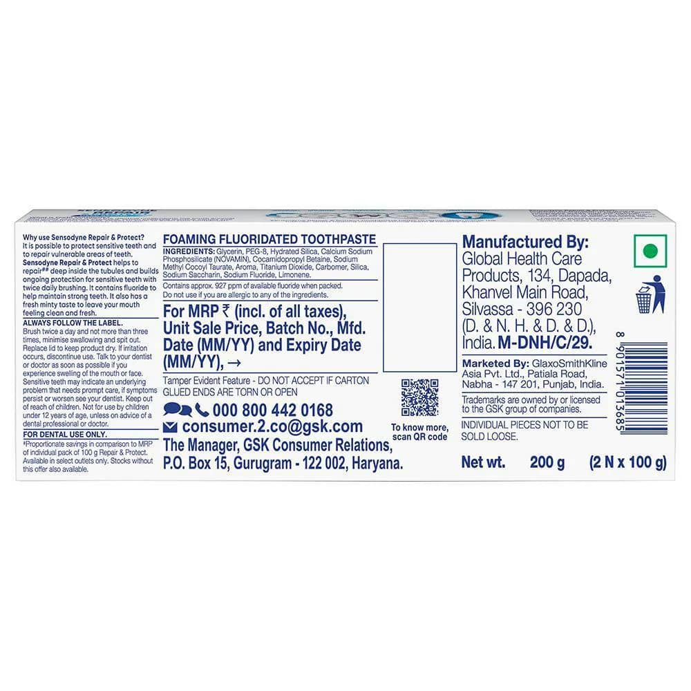 Sensodyne Repair & Protect Toothpaste, 200 gm (2x100 gm), Pack of 1 Sensodyne Repair & Protect Toothpaste, 200 gm (2x100 gm), Pack of 1