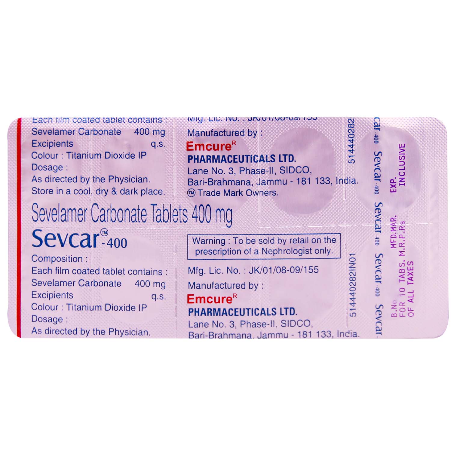 Sevcar-400 Tablet 10's, Pack of 10 TABLETS Sevcar-400 Tablet 10's, Pack of 10 TABLETS