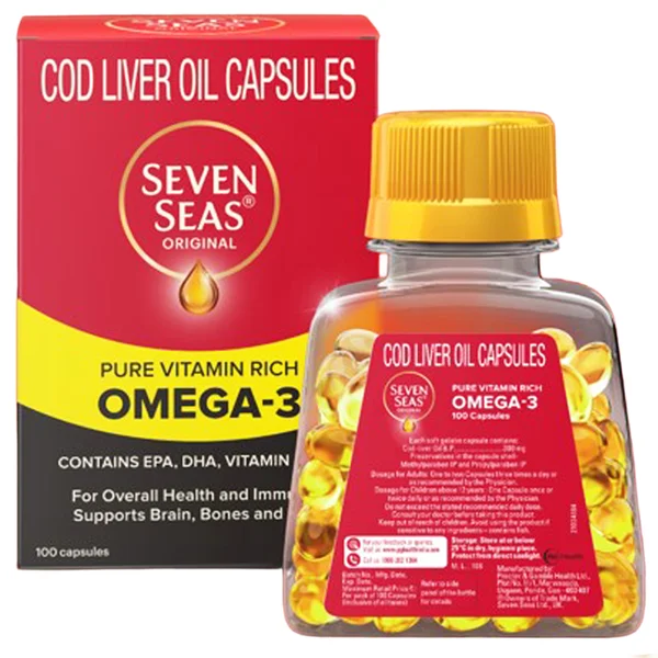 Seven Seas Original Cod-Liver Oil 300 mg, 100 Capsules, Pack of 1