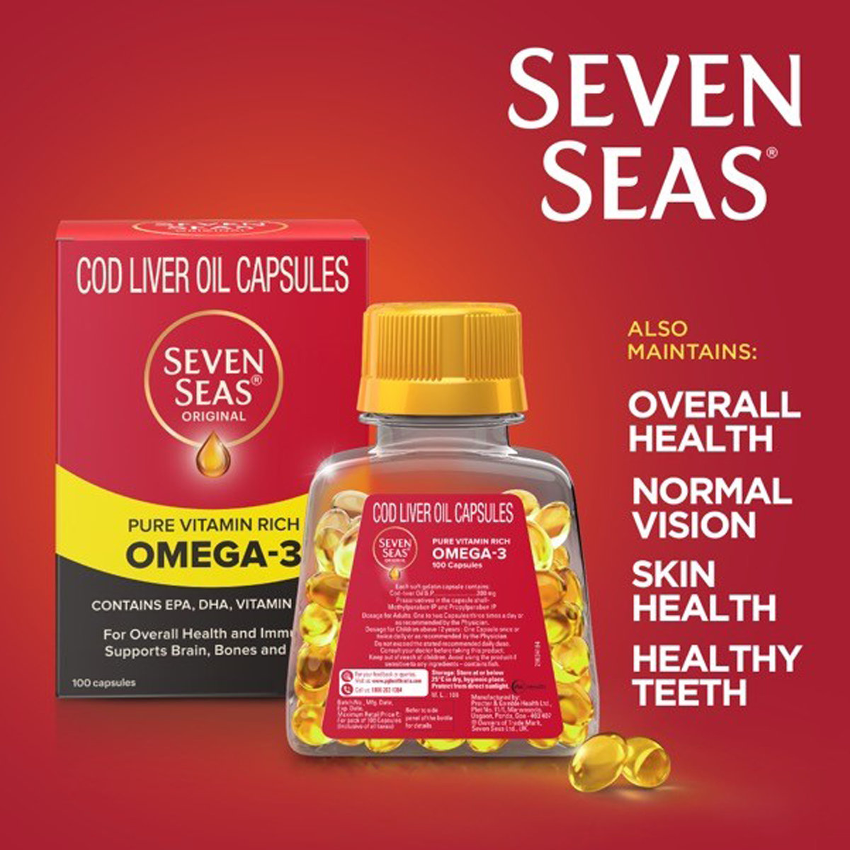 Seven Seas Original Cod-Liver Oil 300 mg, 100 Capsules, Pack of 1 Seven Seas Original Cod-Liver Oil 300 mg, 100 Capsules, Pack of 1