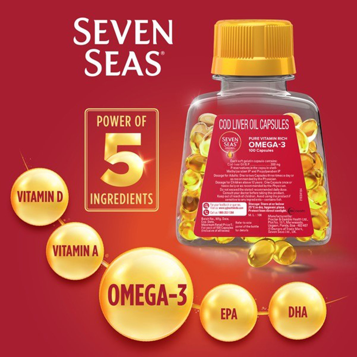 Seven Seas Original Cod-Liver Oil 300 mg, 100 Capsules, Pack of 1 Seven Seas Original Cod-Liver Oil 300 mg, 100 Capsules, Pack of 1